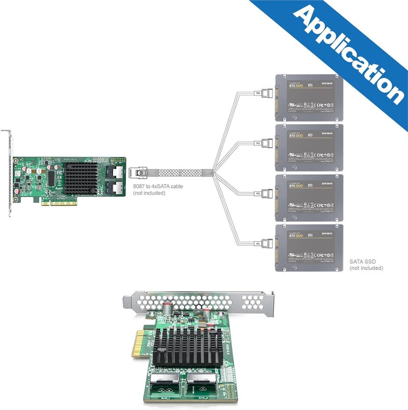 HYFIBER H!Fiber LSI SAS 9211-8i RAID Controller Card, 6Gb/s Internal SAS/SATA HBA Card, LSI 2008 Chip, PCI Express 2.0 X8, 2X SFF-8087 Ports - Image 4